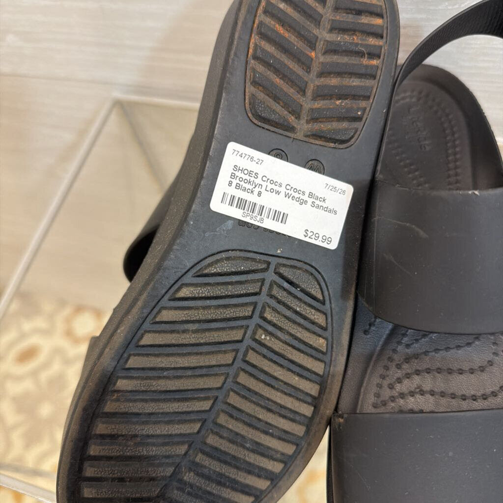 Crocs Black Brooklyn Low Wedge Sandals 8