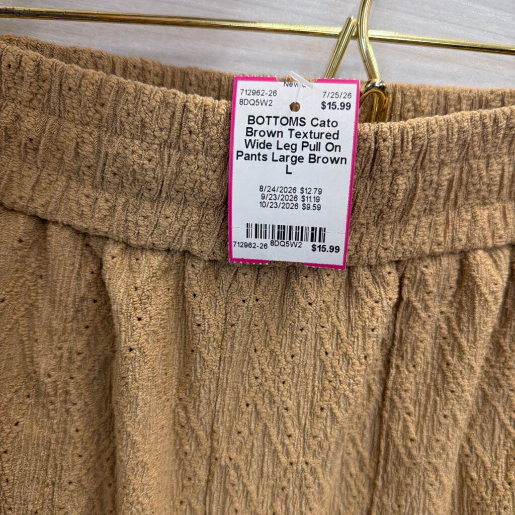 Brown Textured Wide Leg Pull On Pants Large