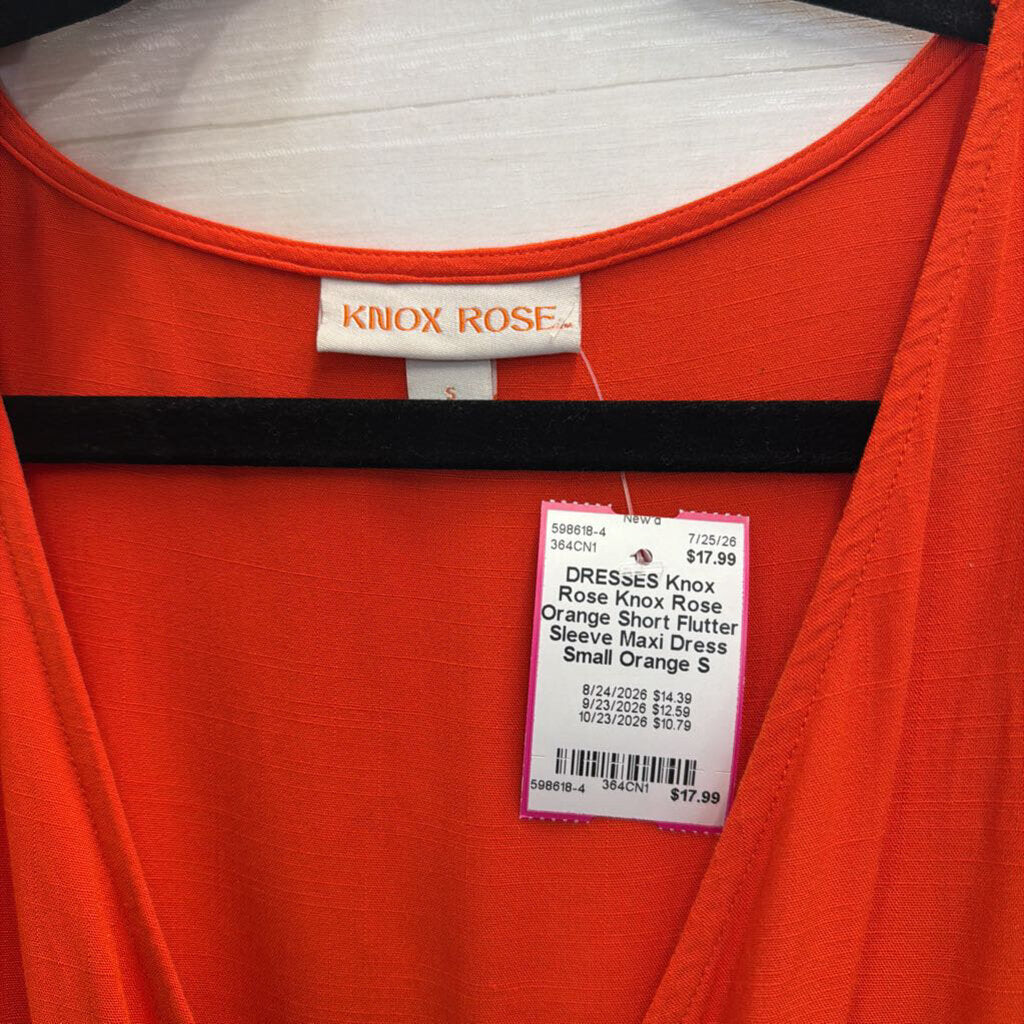 Knox Rose Orange Short Flutter Sleeve Maxi Dress Small