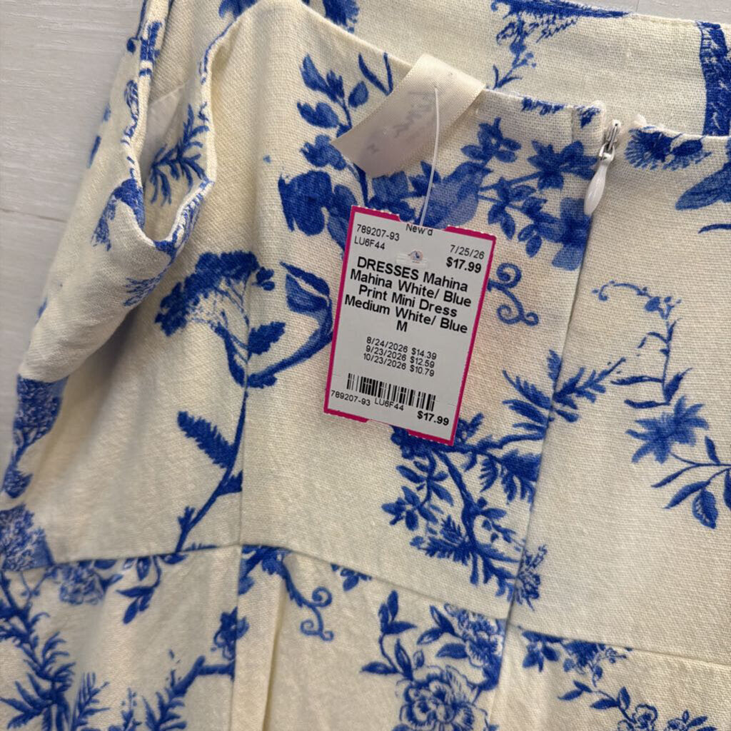 Mahina White/ Blue Print Mini Dress Medium