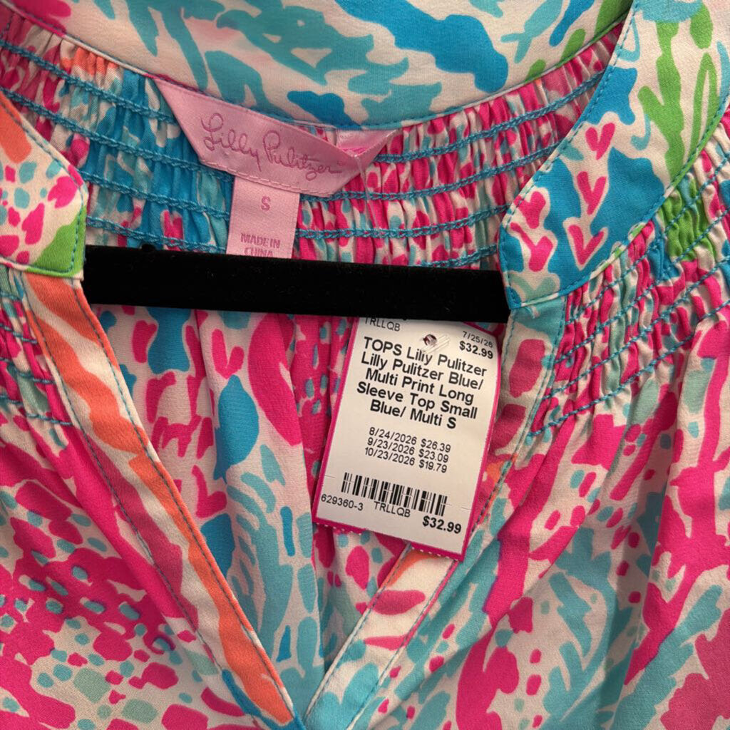 Lilly Pulitzer Blue/ Multi Print Long Sleeve Top Small