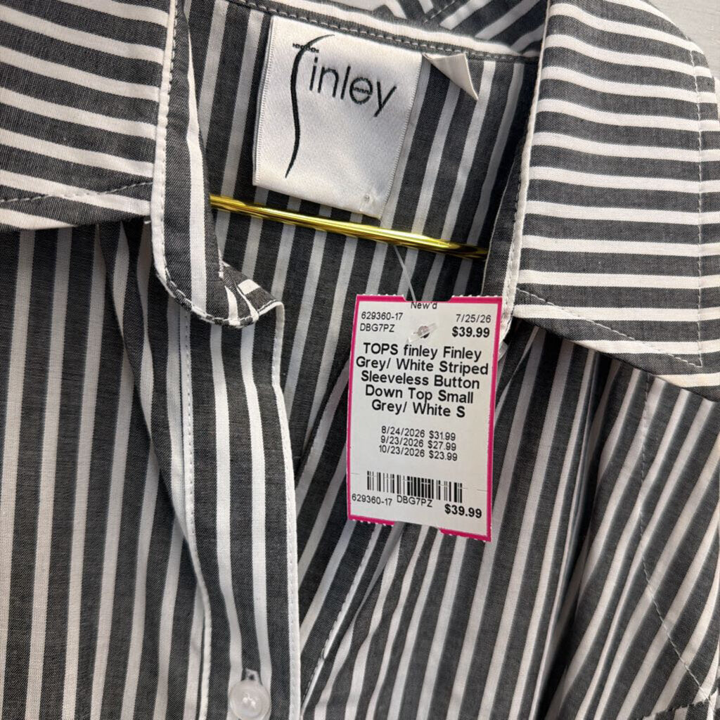 Finley Grey/ White Striped Sleeveless Button Down Top Small