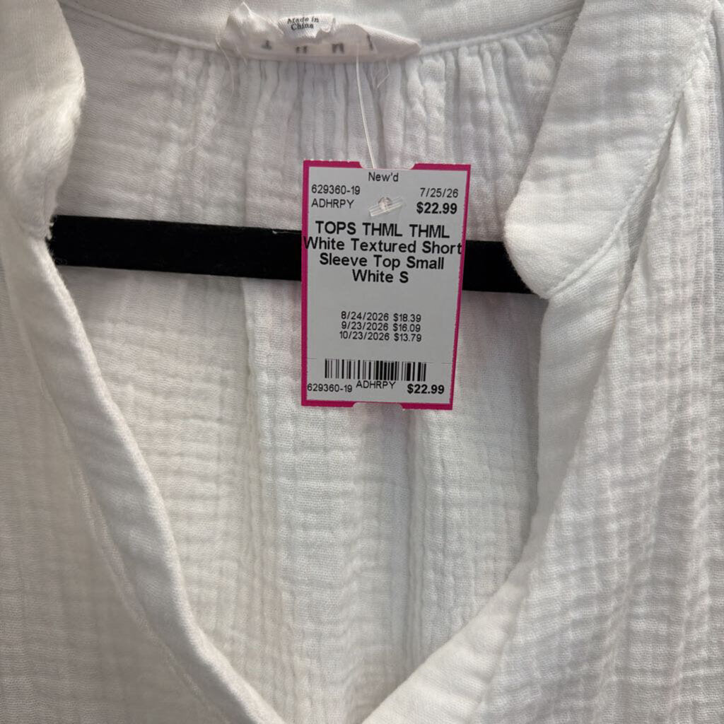 THML White Textured Short Sleeve Top Small
