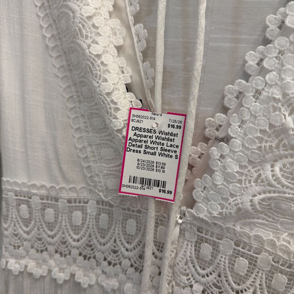 Wishlist Apparel White Lace Detail Short Sleeve Dress Small