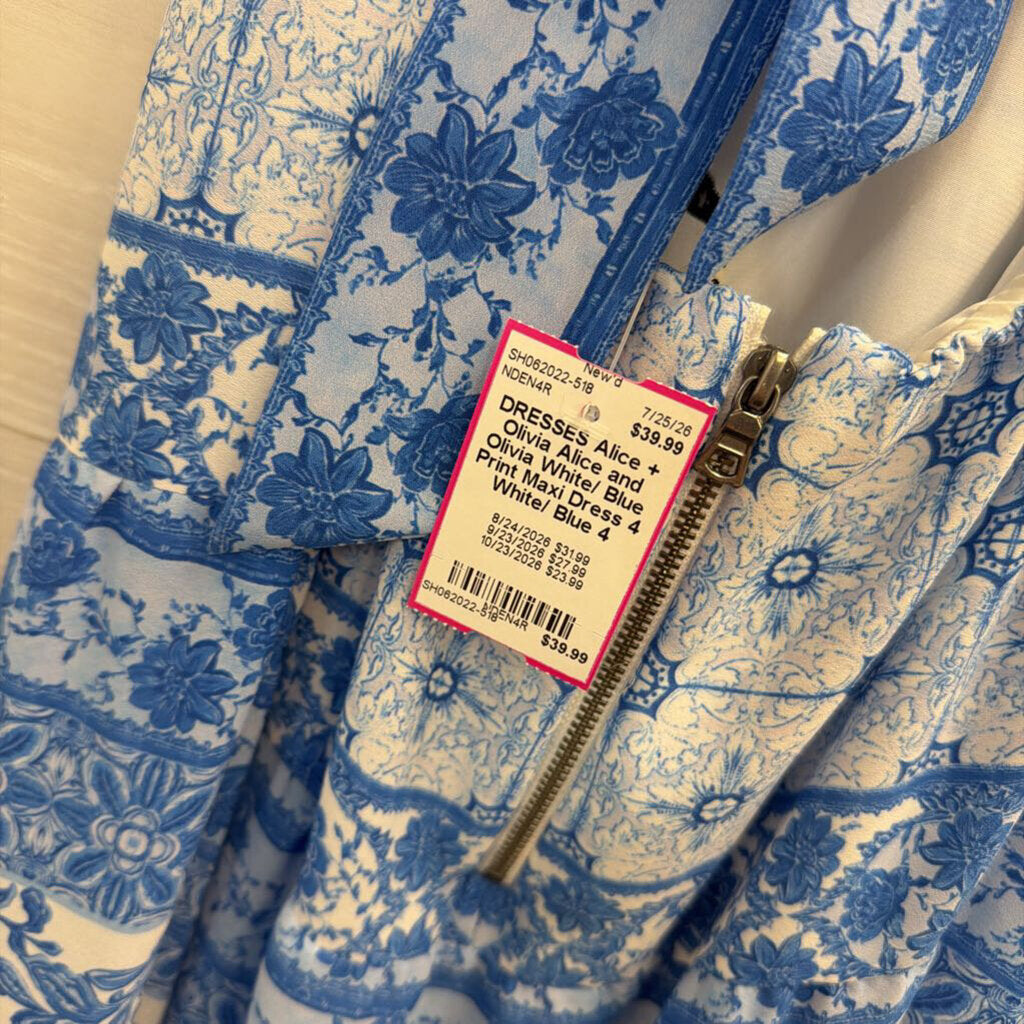 Alice and Olivia White/ Blue Print Maxi Dress 4