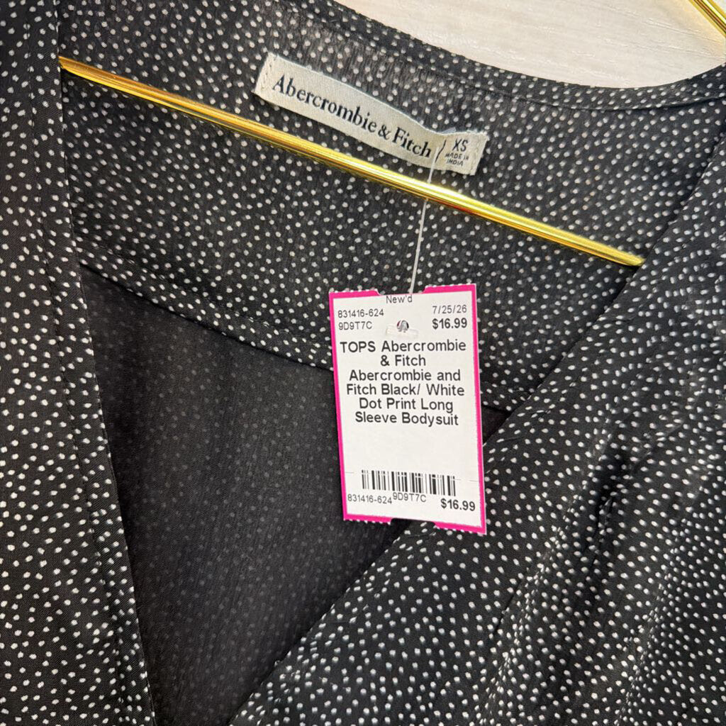 Abercrombie and Fitch Black/ White Dot Print Long Sleeve Bodysuit Extra Small