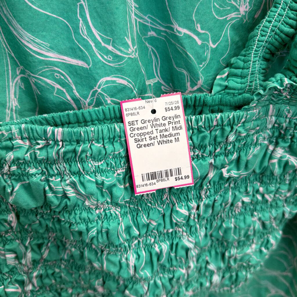 Greylin Green/ White Print Cropped Tank/ Midi Skirt Set Medium