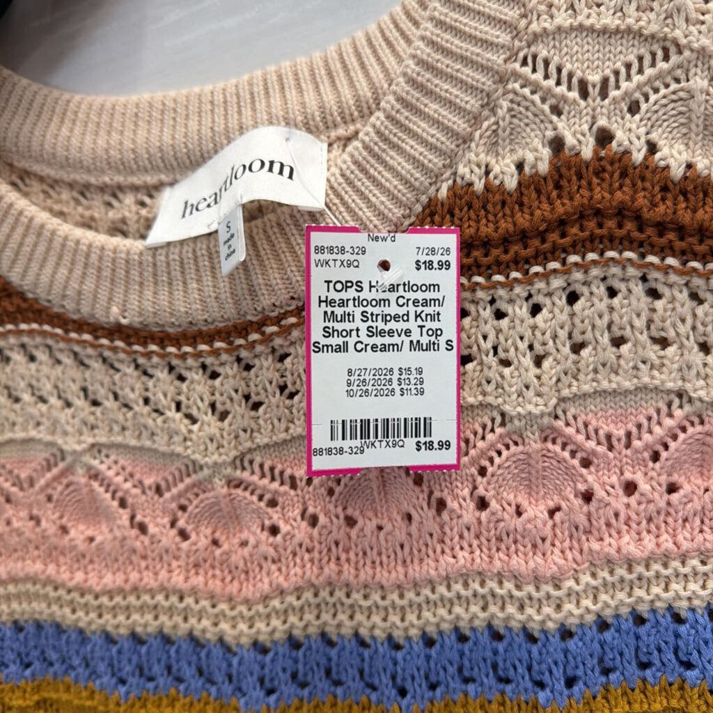 Heartloom Cream/ Multi Striped Knit Short Sleeve Top Small