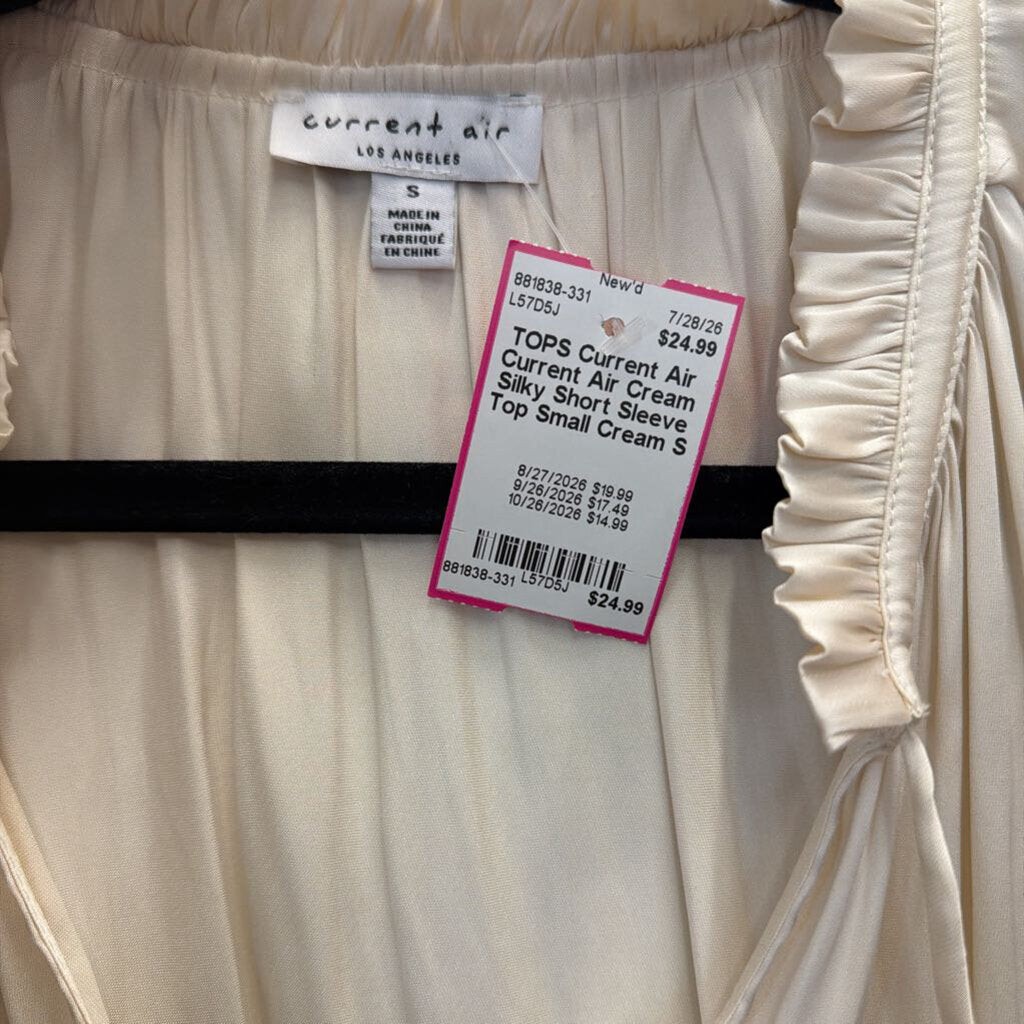 Current Air Cream Silky Short Sleeve Top Small