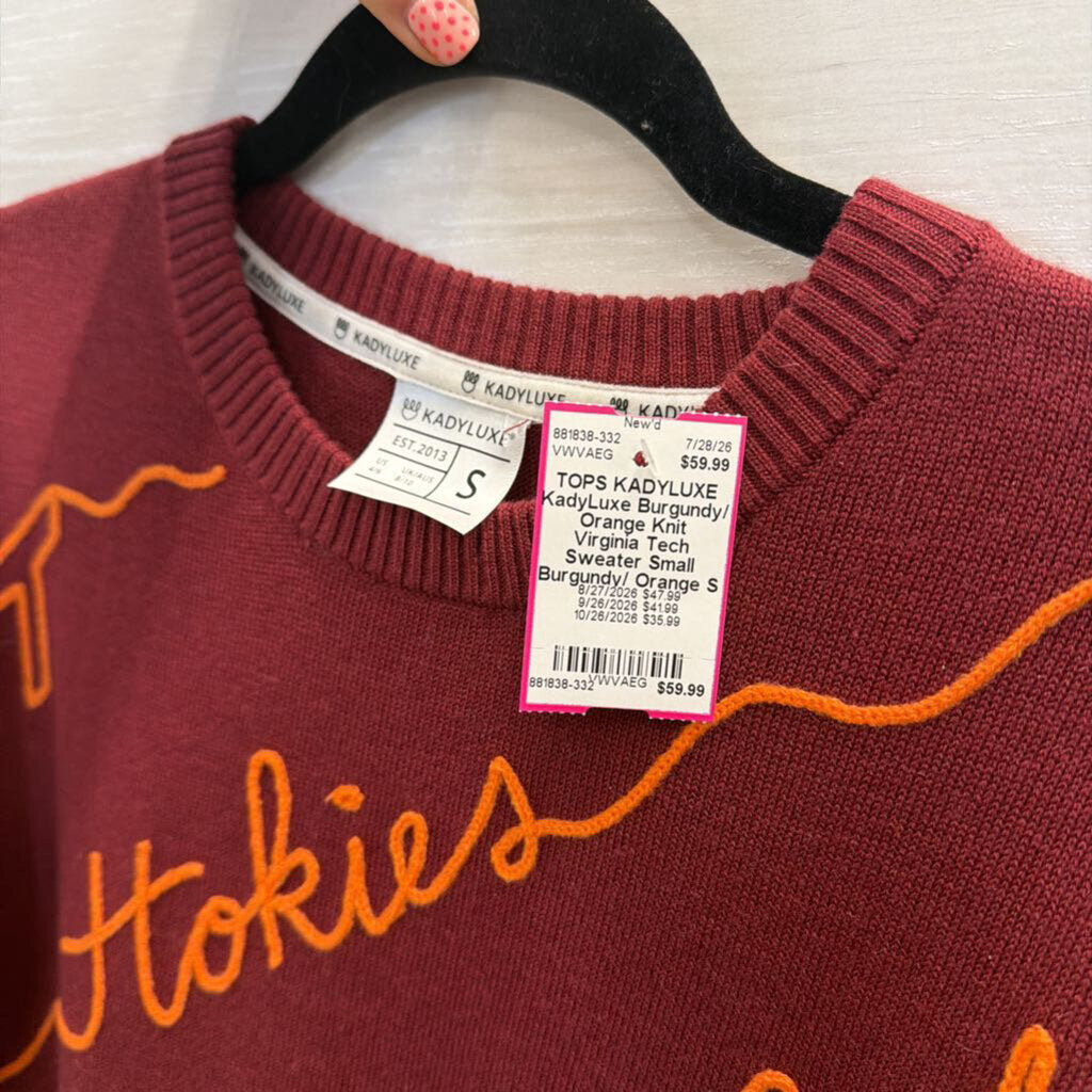 KadyLuxe Burgundy/ Orange Knit Virginia Tech Sweater Small