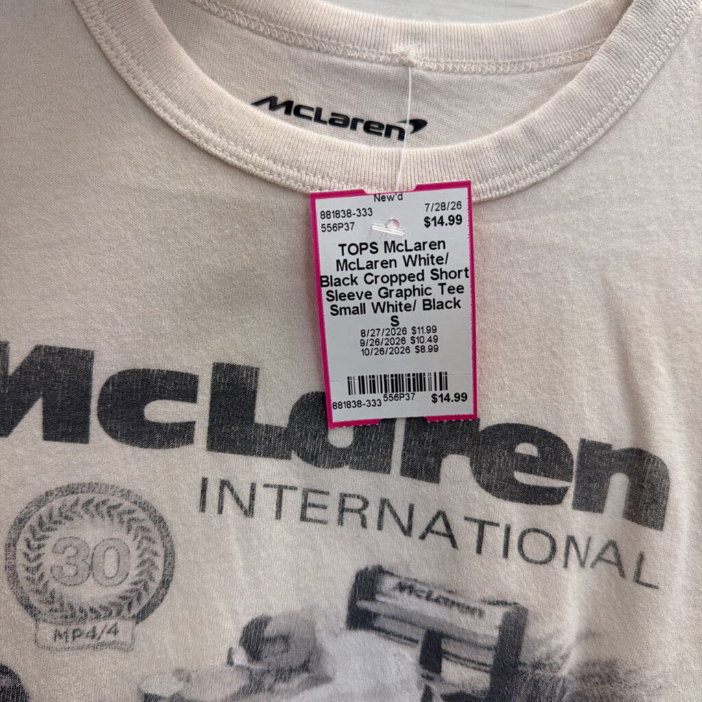 McLaren White/ Black Cropped Short Sleeve Graphic Tee Small