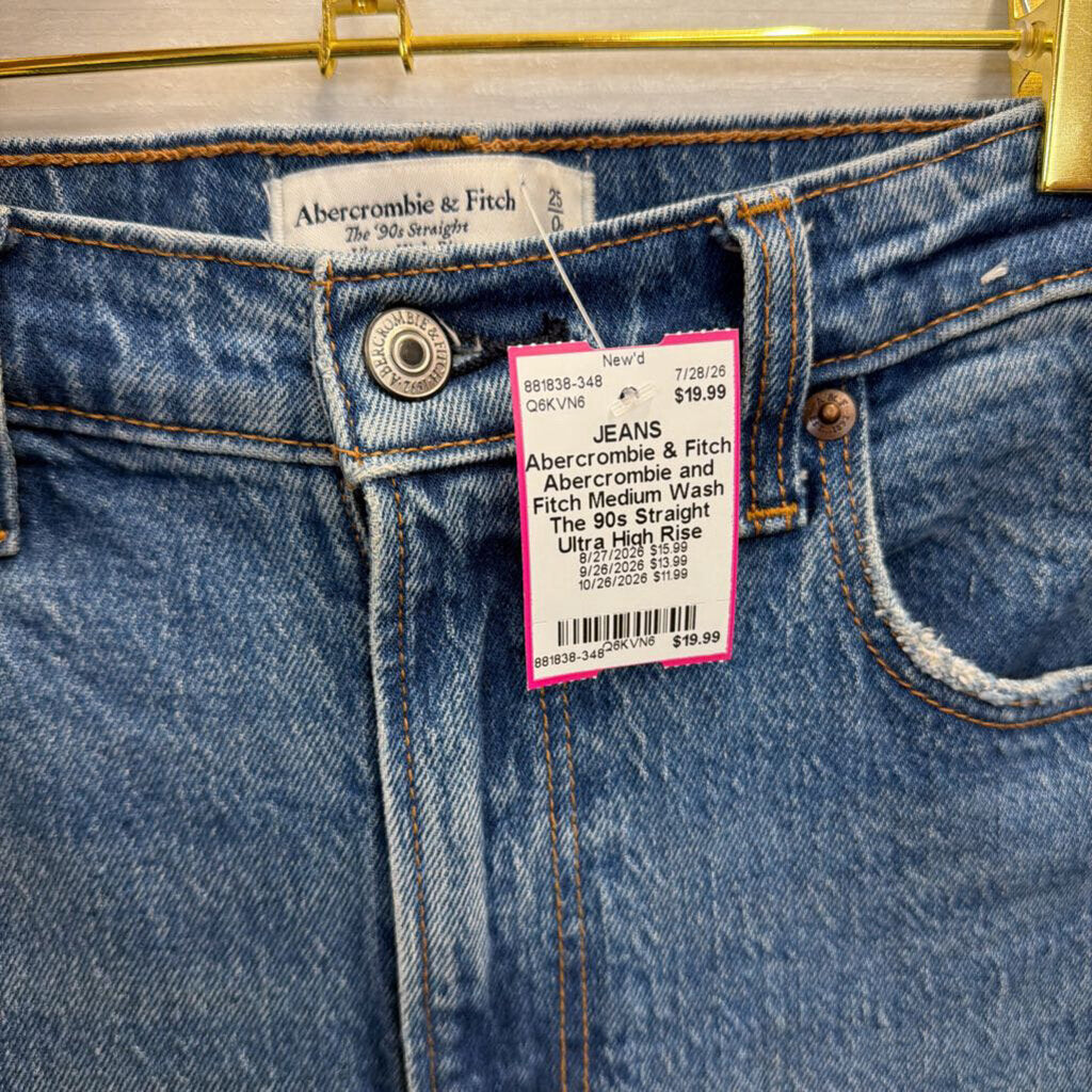 Abercrombie and Fitch Medium Wash The 90s Straight Ultra High Rise Jeans 25