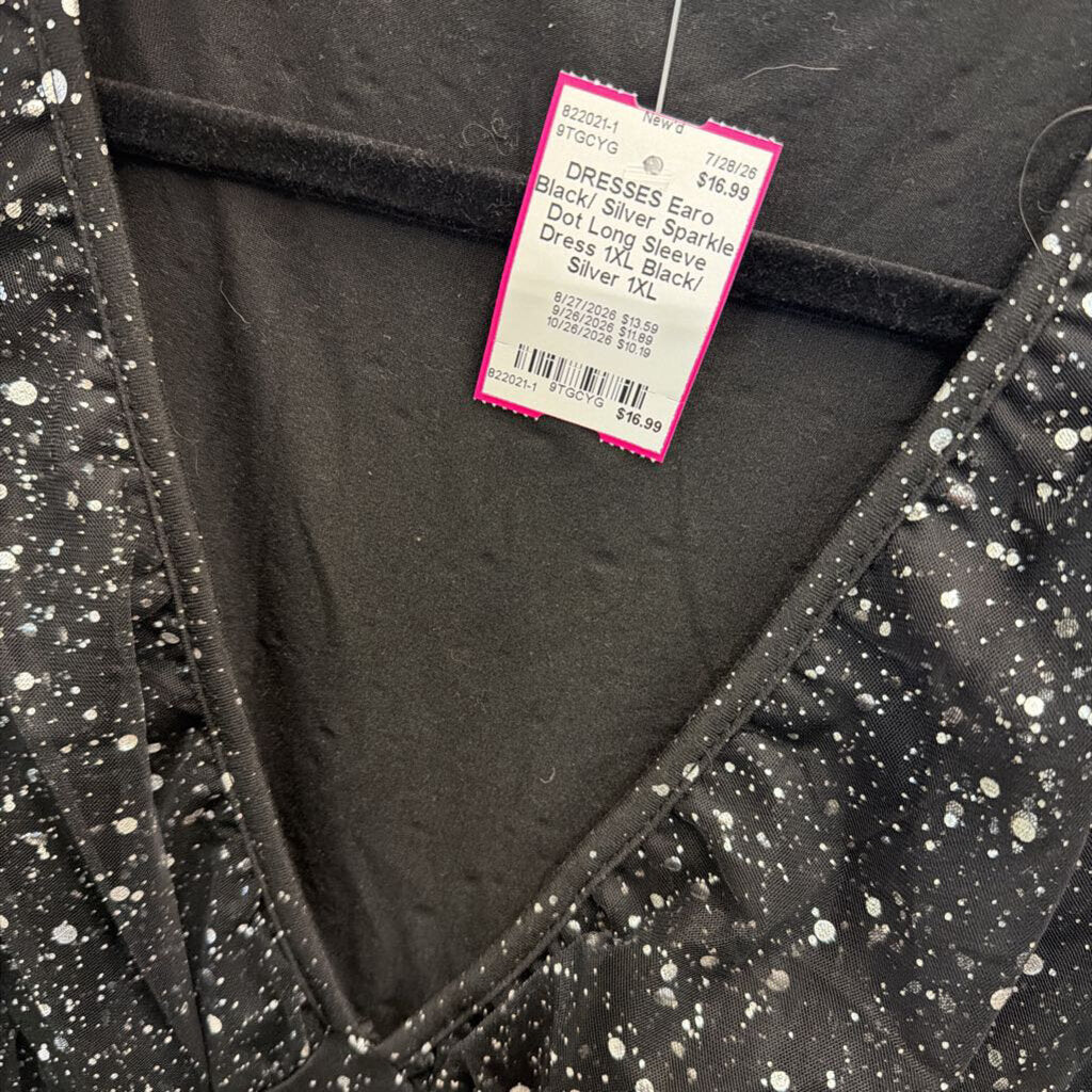 Black/ Silver Sparkle Dot Long Sleeve Dress 1XL