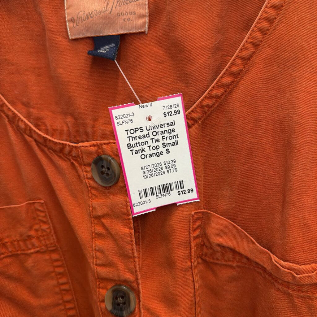 Orange Button Tie Front Tank Top Small