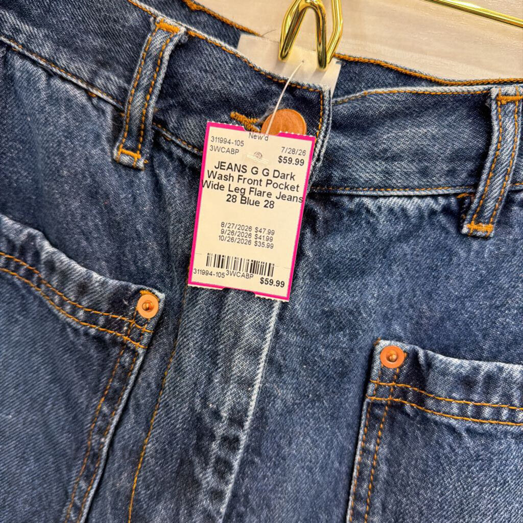 G Dark Wash Front Pocket Wide Leg Flare Jeans 28