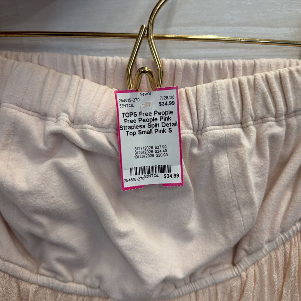 Free People Pink Strapless Split Detail Top Small