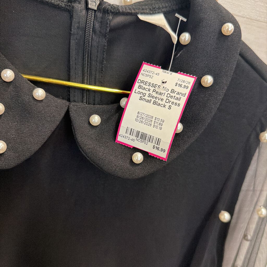 Black Pearl Detail Long Sleeve Dress Small