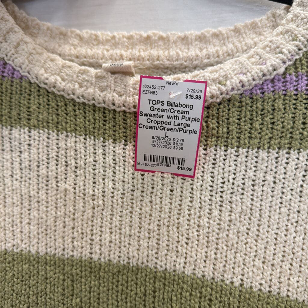Green/Cream Sweater with Purple Cropped Large