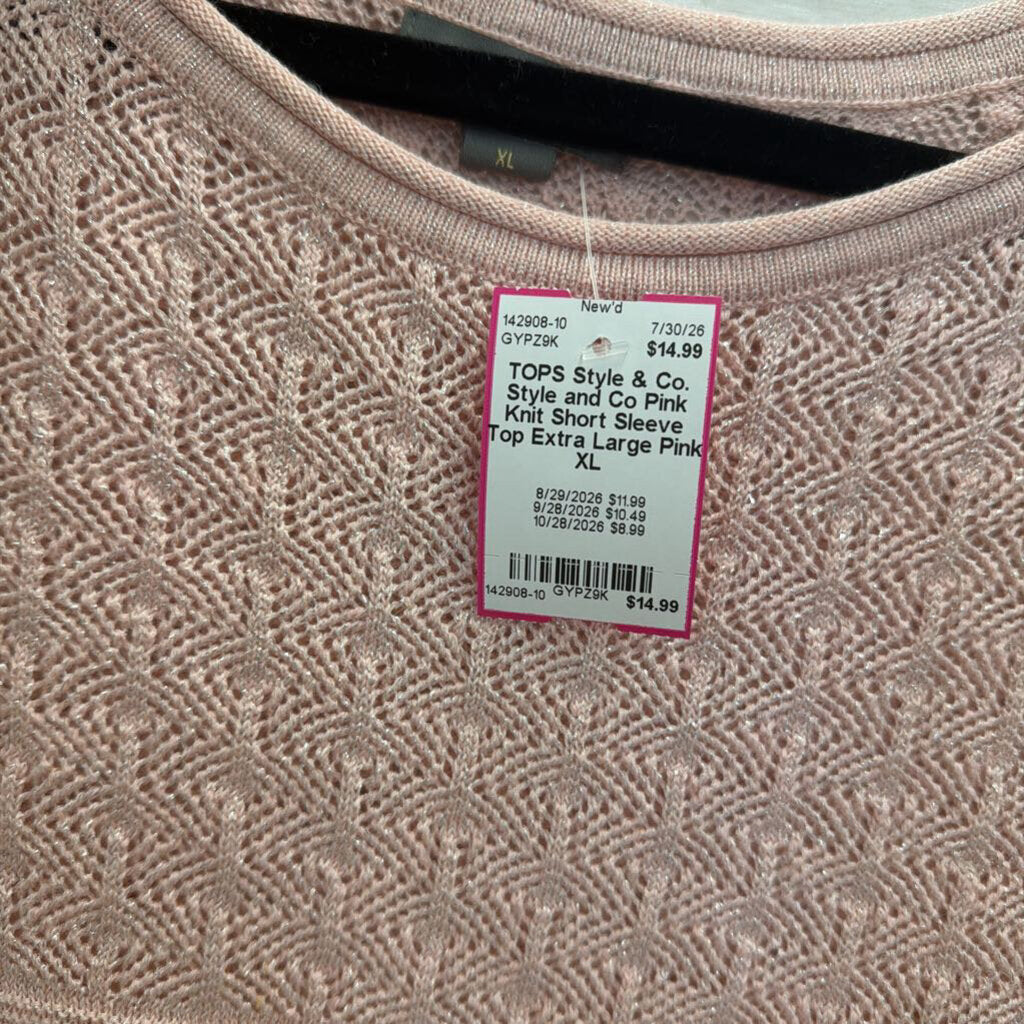 Style and Co Pink Knit Short Sleeve Top Extra Large