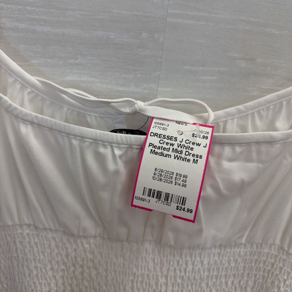 J Crew White Pleated Midi Dress Medium
