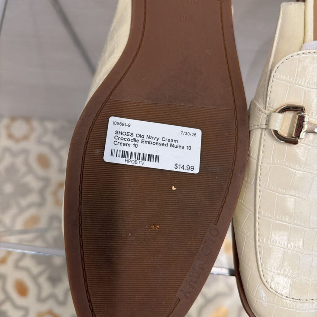 Cream Crocodile Embossed Mules 10