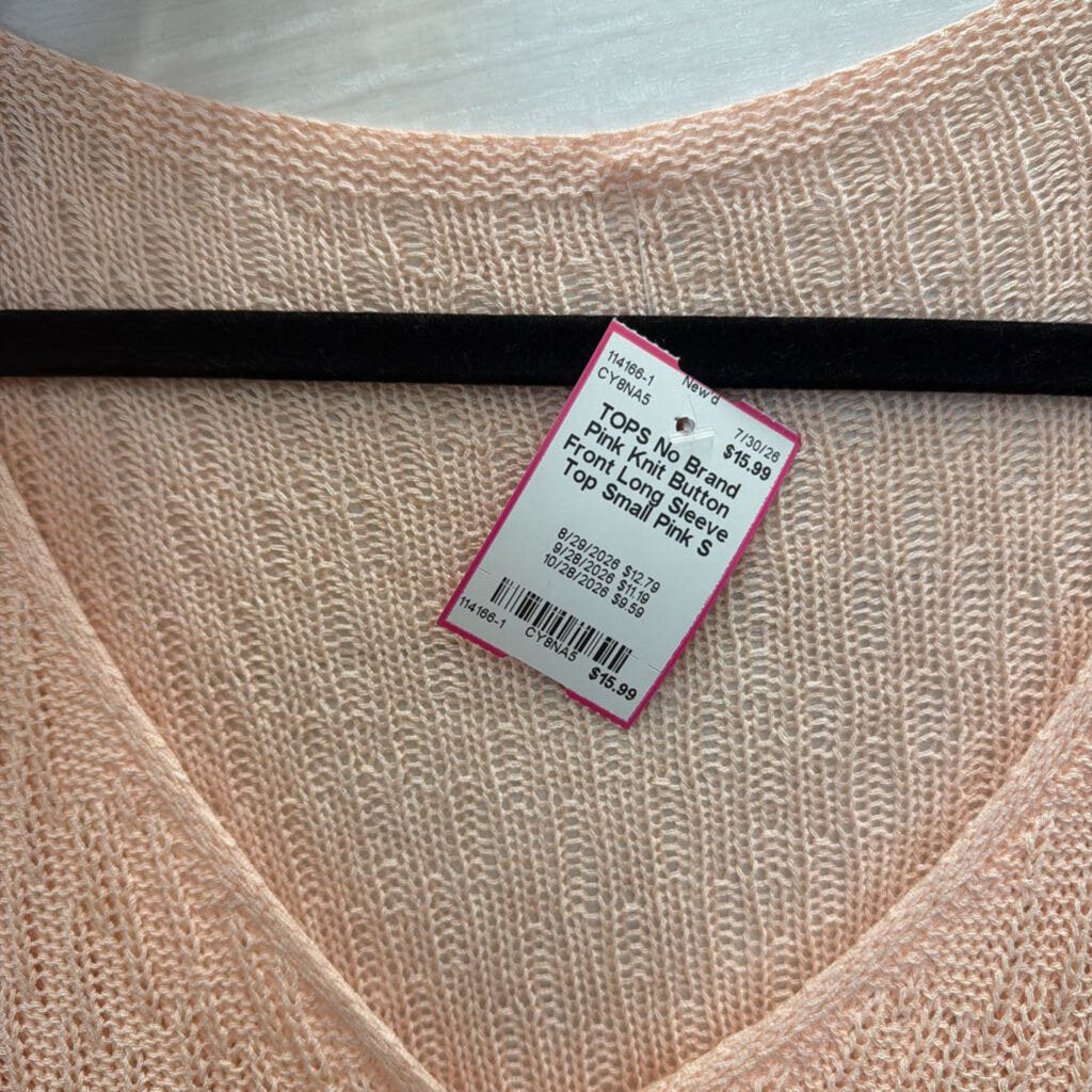 Pink Knit Button Front Long Sleeve Top Small