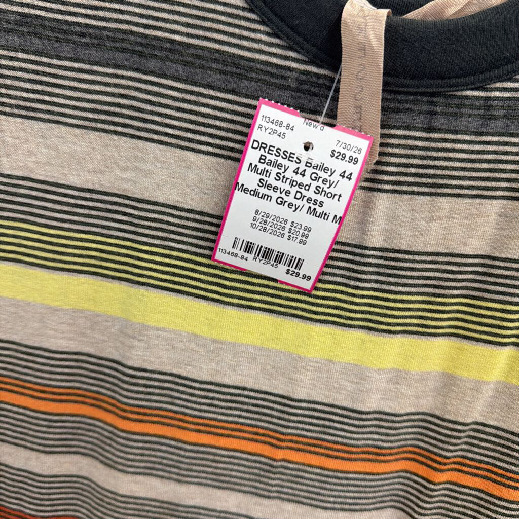 Bailey 44 Grey/ Multi Striped Short Sleeve Dress Medium
