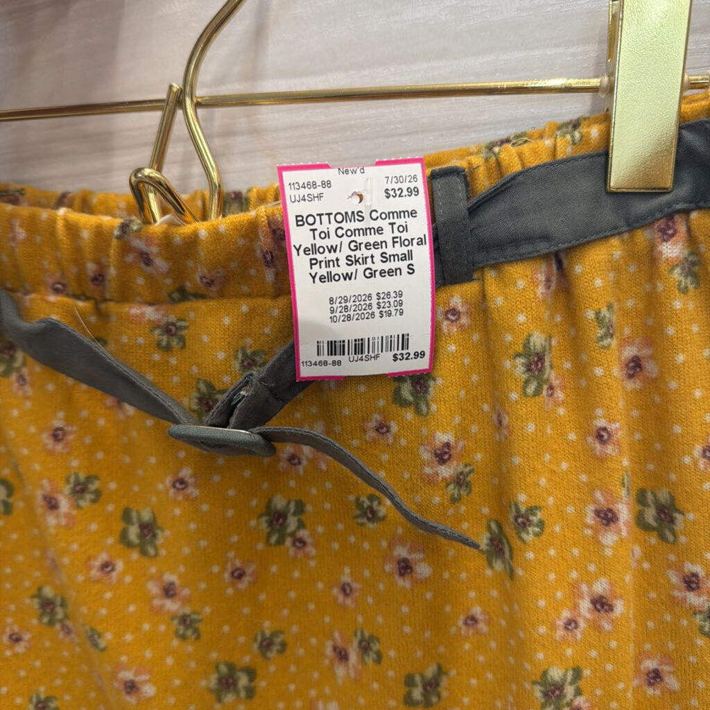 Comme Toi Yellow/ Green Floral Print Skirt Small