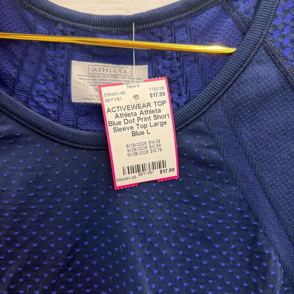 Athleta Blue Dot Print Short Sleeve Top Large