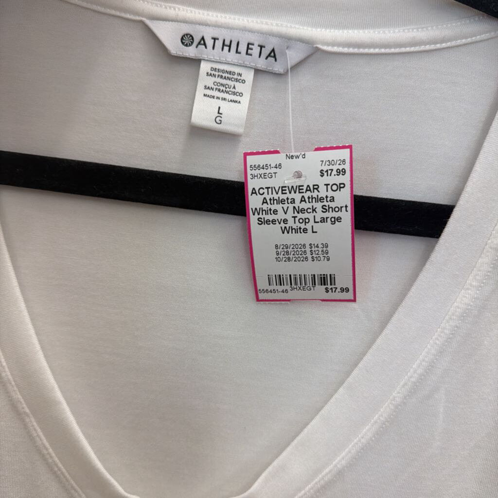 Athleta White V Neck Short Sleeve Top Large