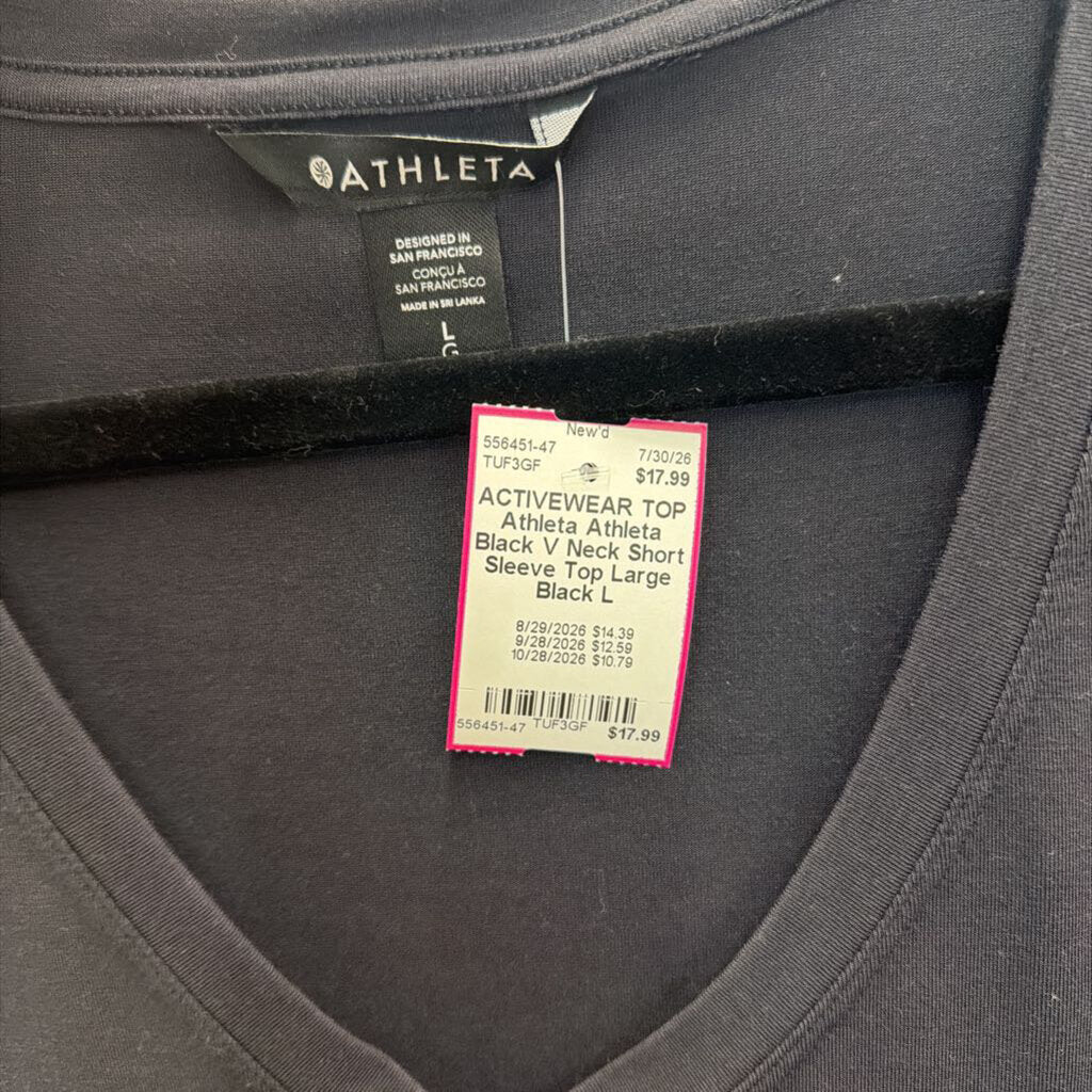 Athleta Black V Neck Short Sleeve Top Large