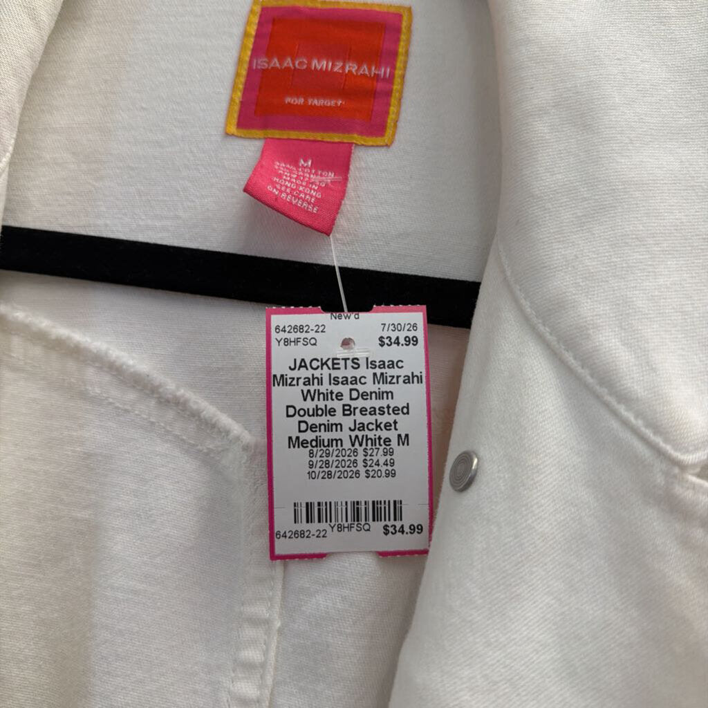 Isaac Mizrahi White Denim Double Breasted Denim Jacket Medium