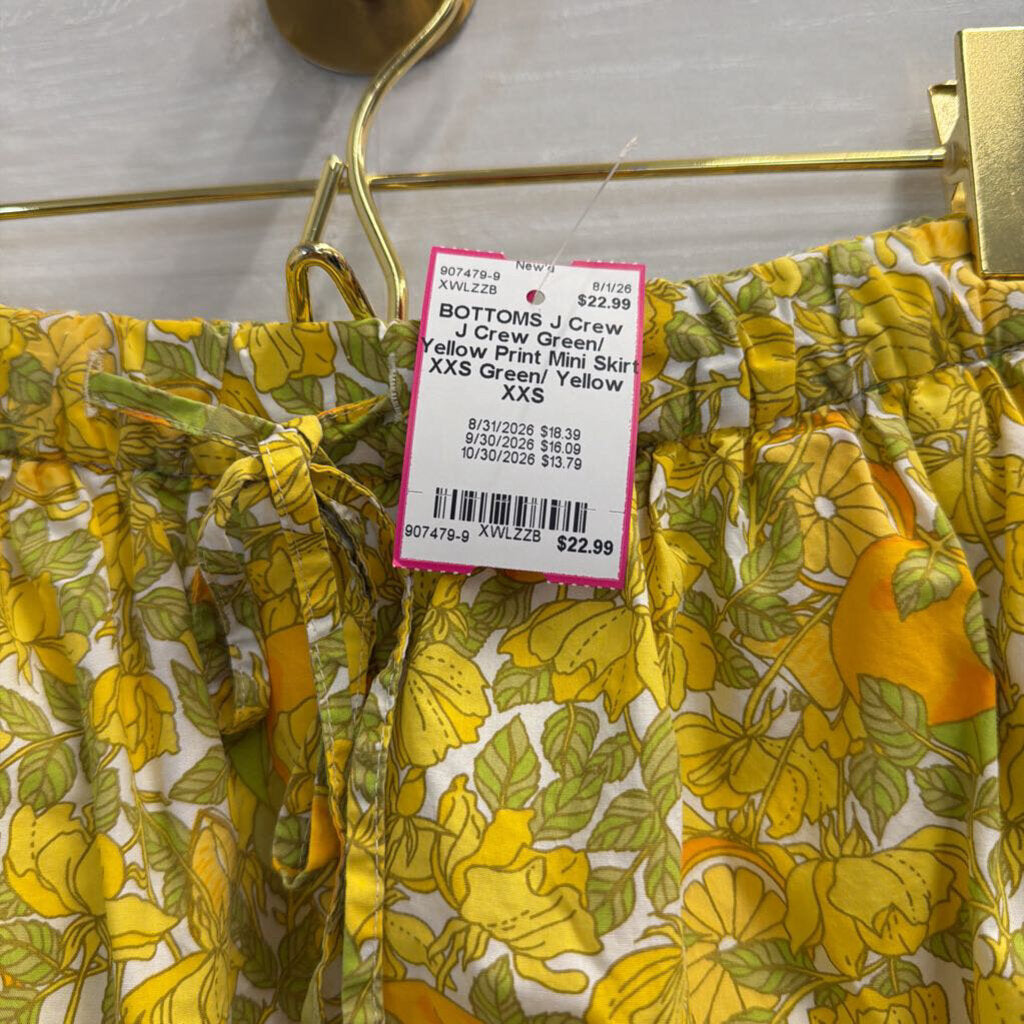 J Crew Green/ Yellow Print Mini Skirt XXS