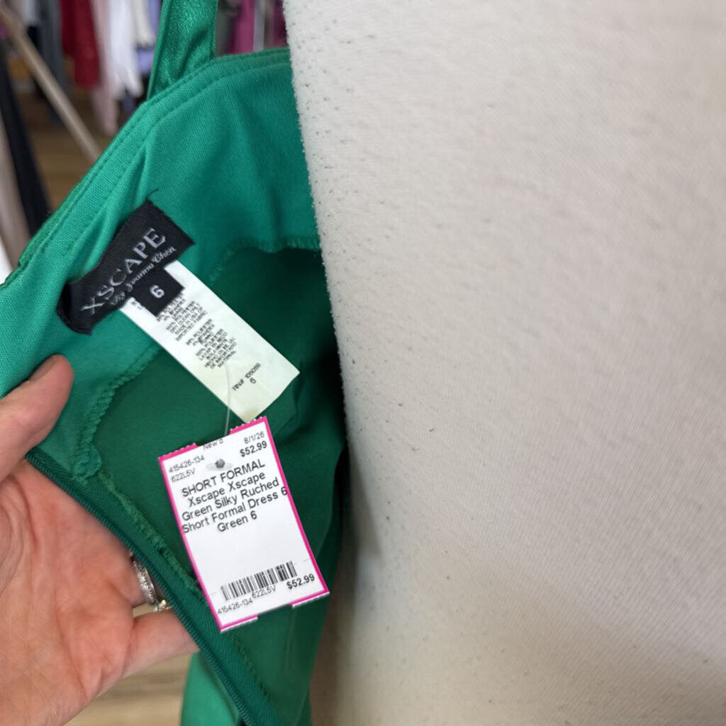 Xscape Green Silky Ruched Short Formal Dress 6