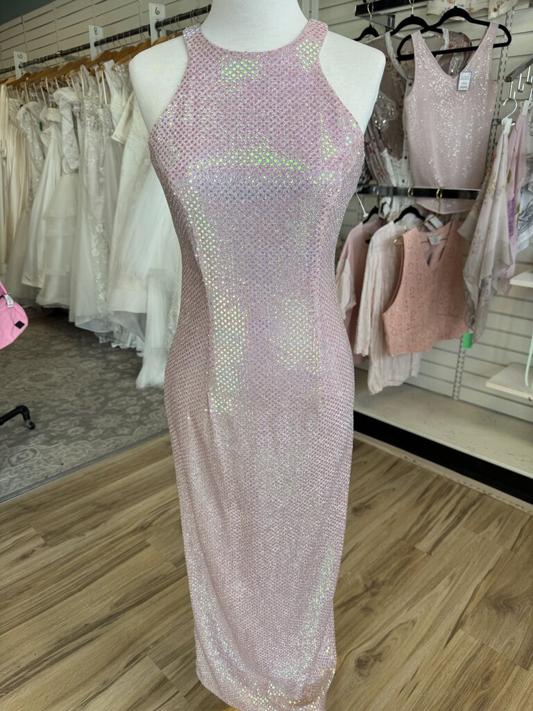Parker Purple Iridescent Sparkle Detail Hi Neck Long Formal Dress Small