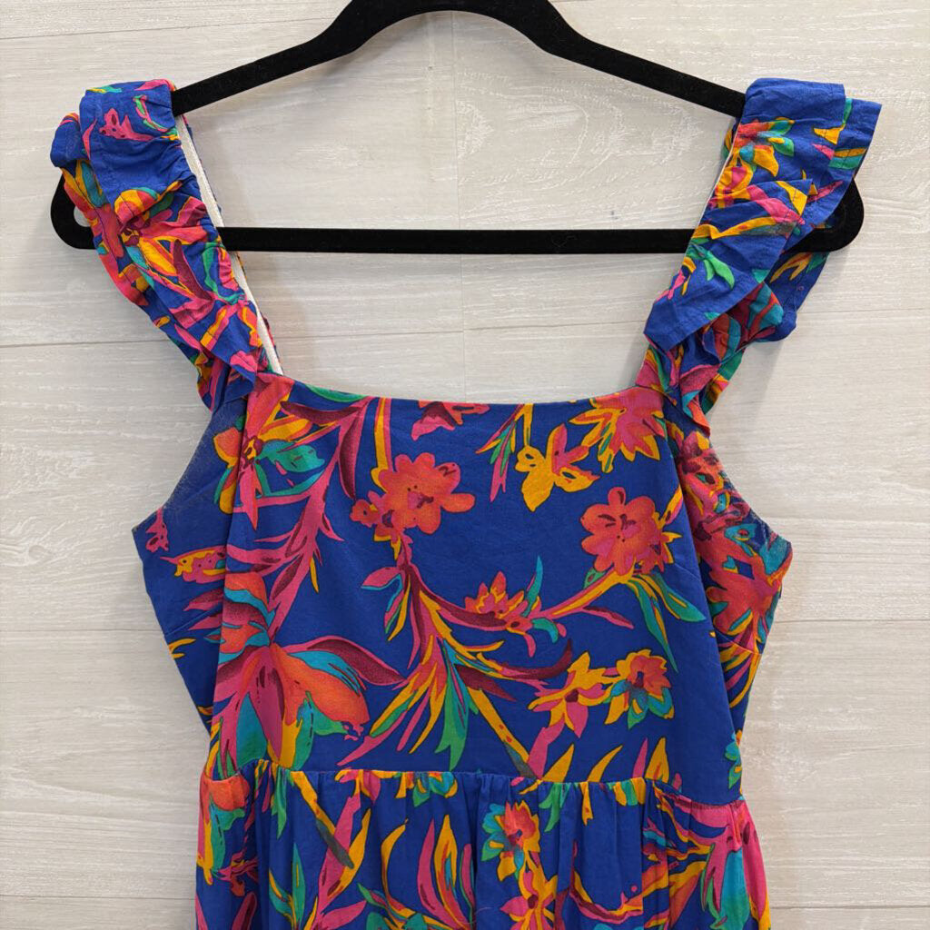J Crew Royal Blue/ Multi Floral Print Midi Dress 4