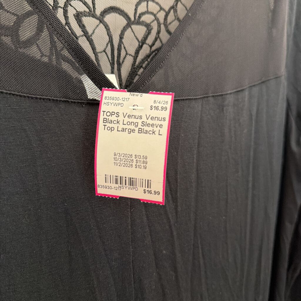 Venus Black Long Sleeve Top Large