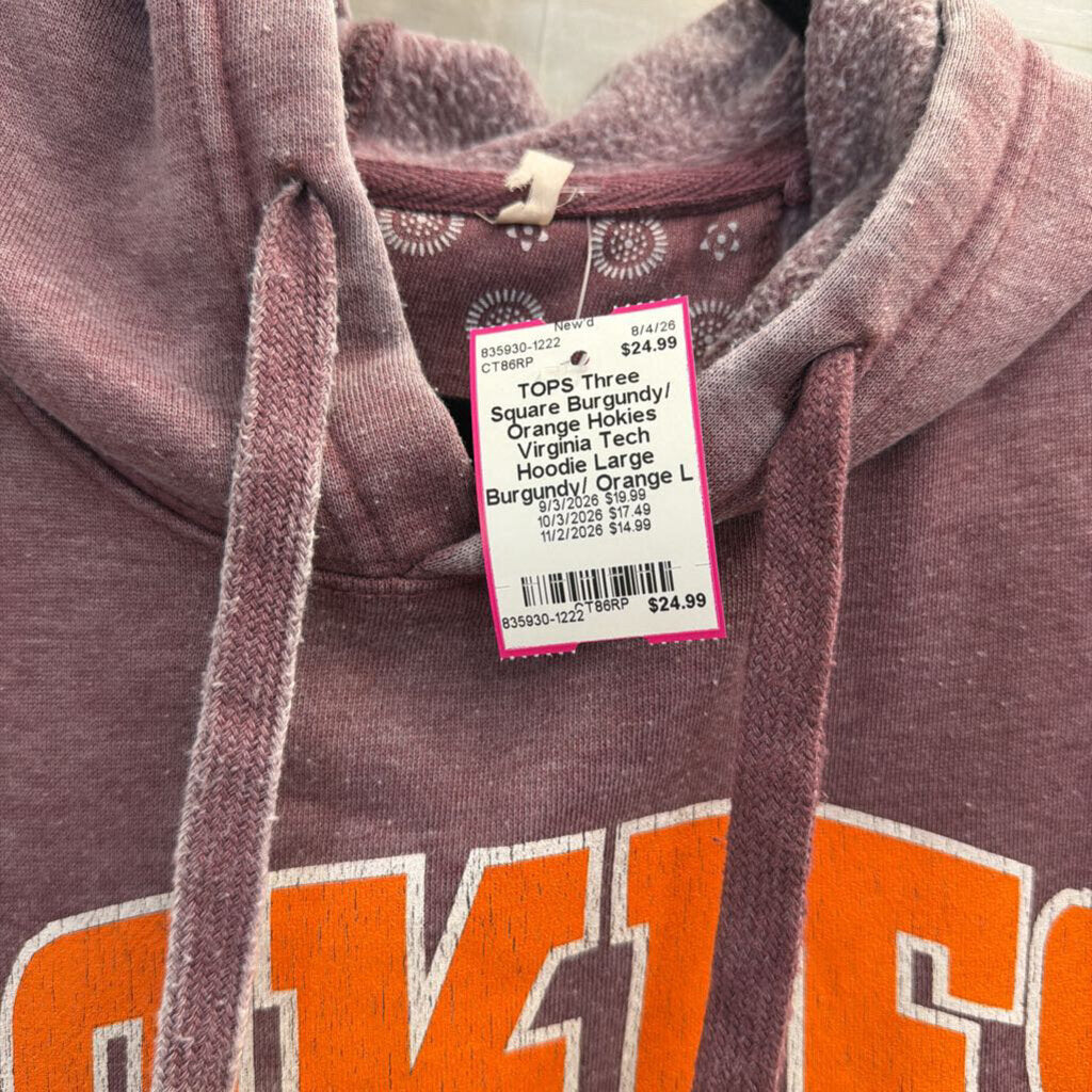 Burgundy/ Orange Hokies Virginia Tech Hoodie Large