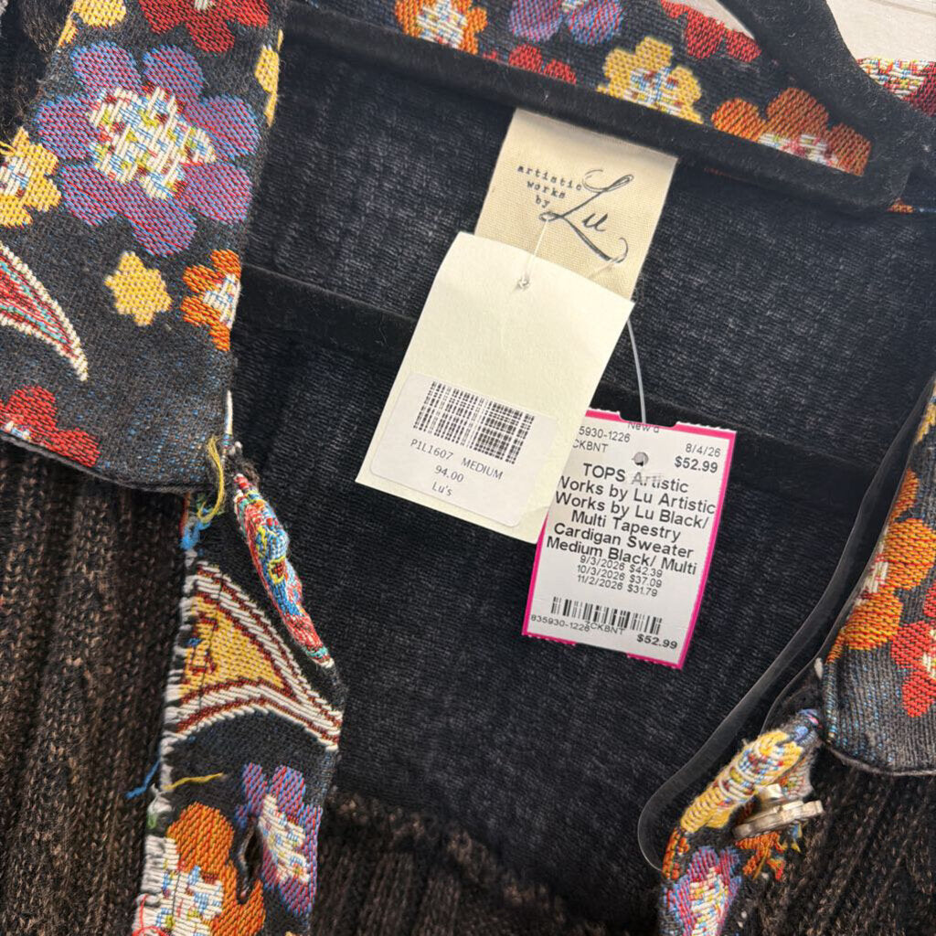 Artistic Works by Lu Black/ Multi Tapestry Cardigan Sweater Medium