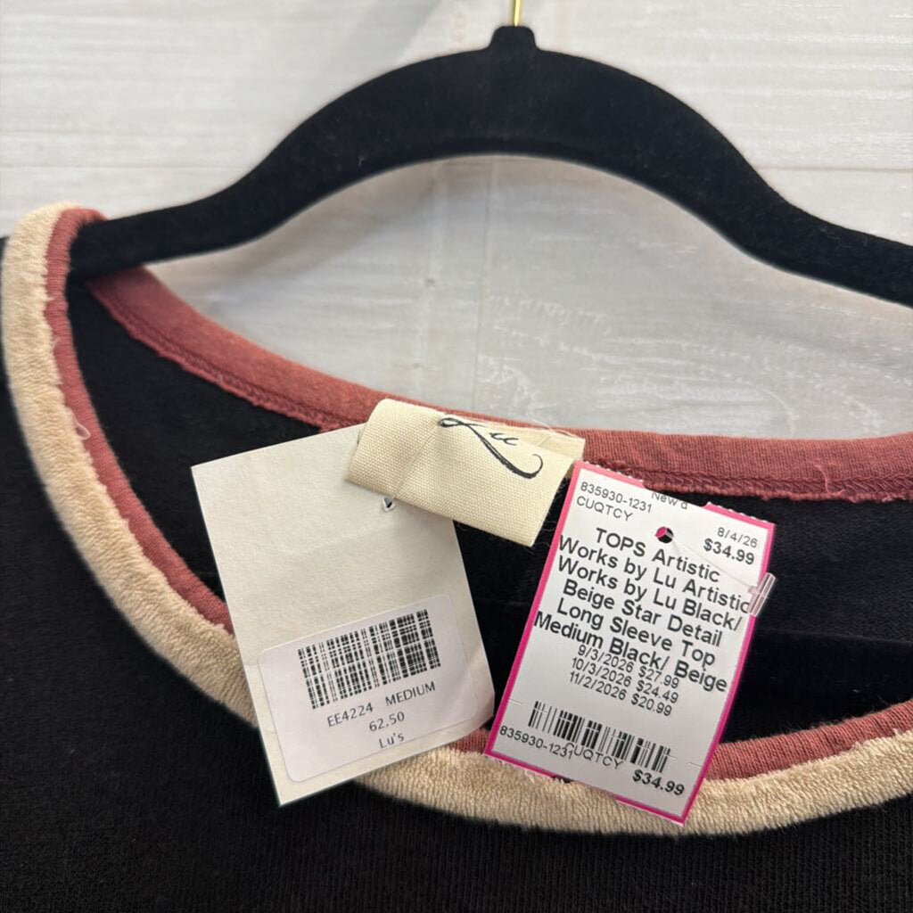 Artistic Works by Lu Black/ Beige Star Detail Long Sleeve Top Medium