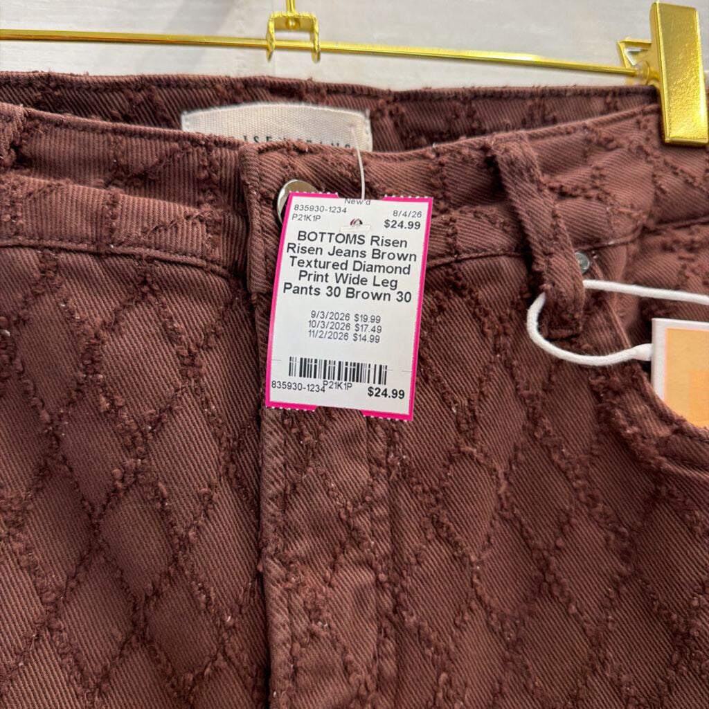 Risen Jeans Brown Textured Diamond Print Wide Leg Pants 30