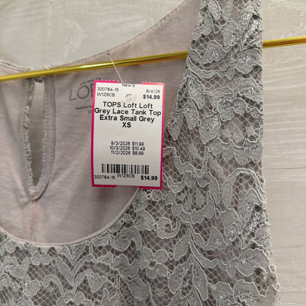 Loft Grey Lace Tank Top Extra Small