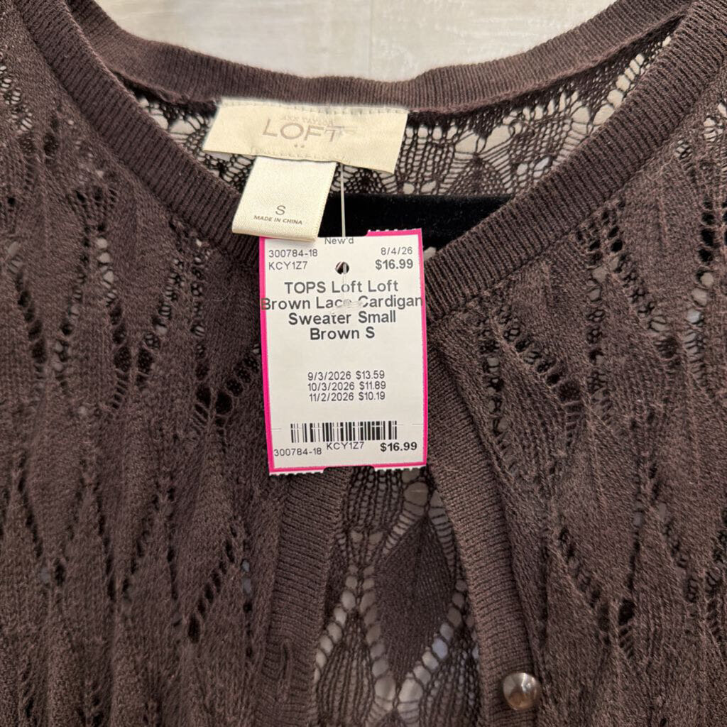 Loft Brown Lace Cardigan Sweater Small