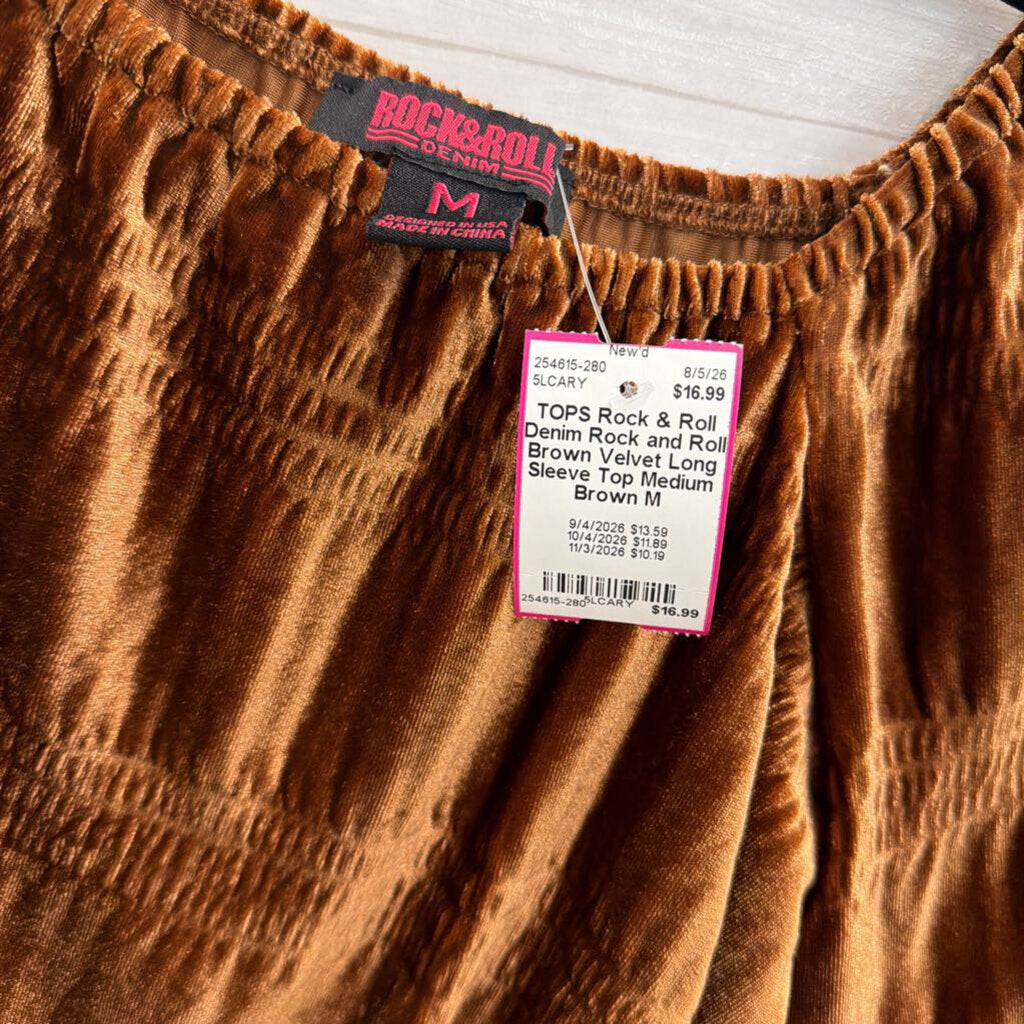 Rock and Roll Brown Velvet Long Sleeve Top Medium