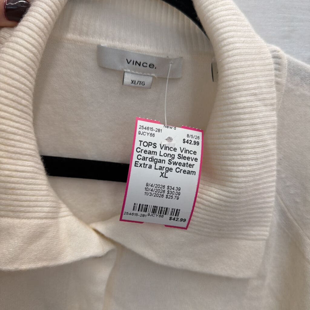 Vince Cream Long Sleeve Cardigan Sweater Extra Large