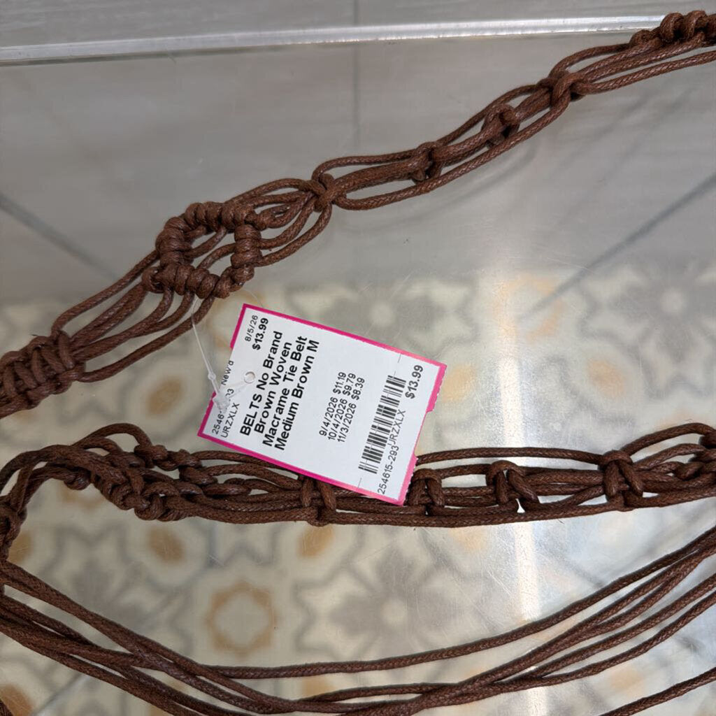 Brown Woven Macrame Tie Belt Medium