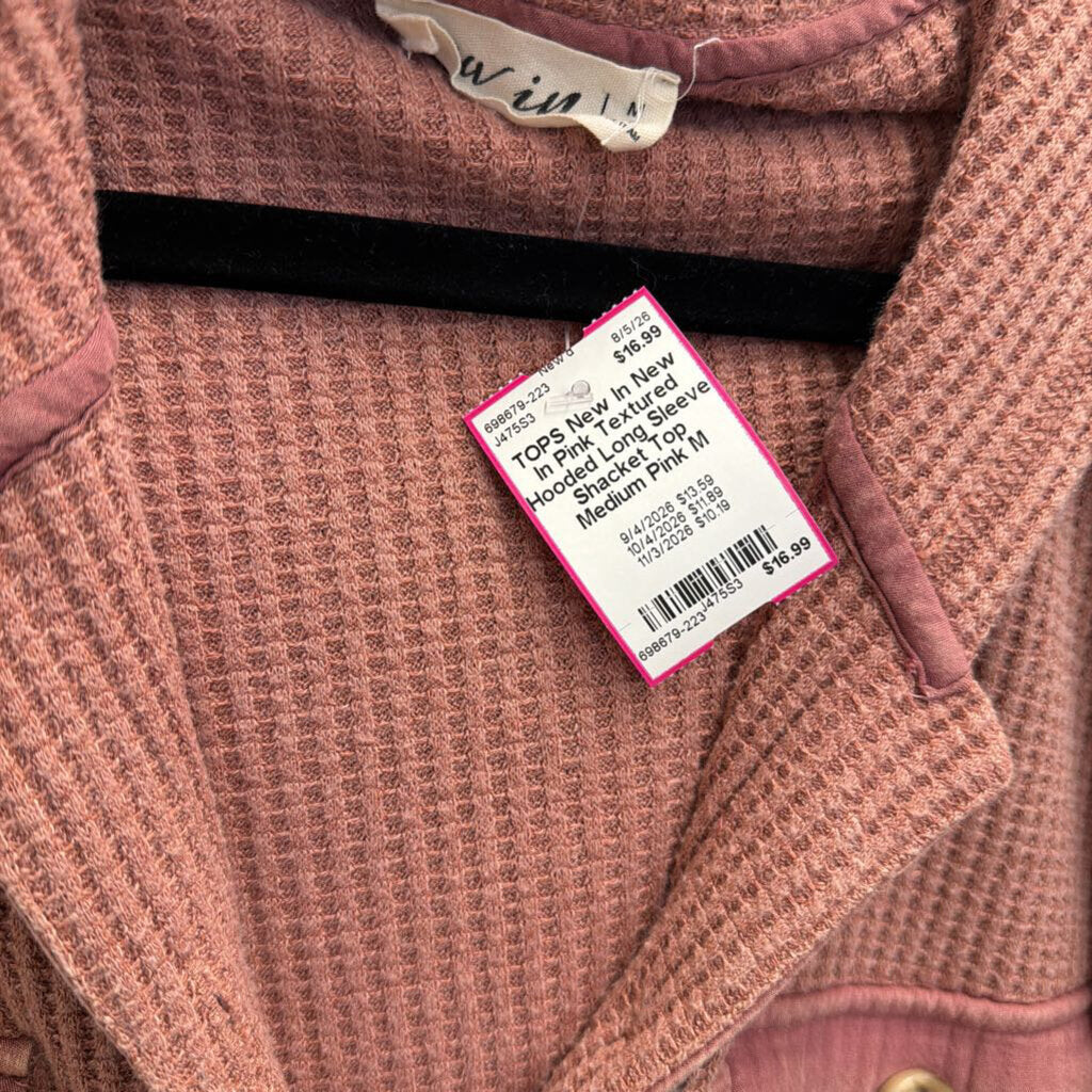 New In Pink Textured Hooded Long Sleeve Shacket Top Medium