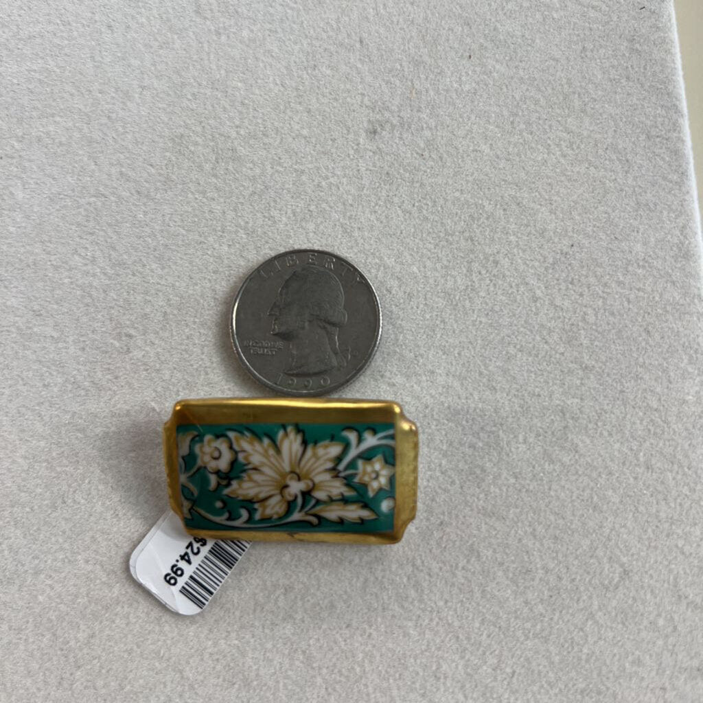 Schumann Green/ Gold Print Brooch
