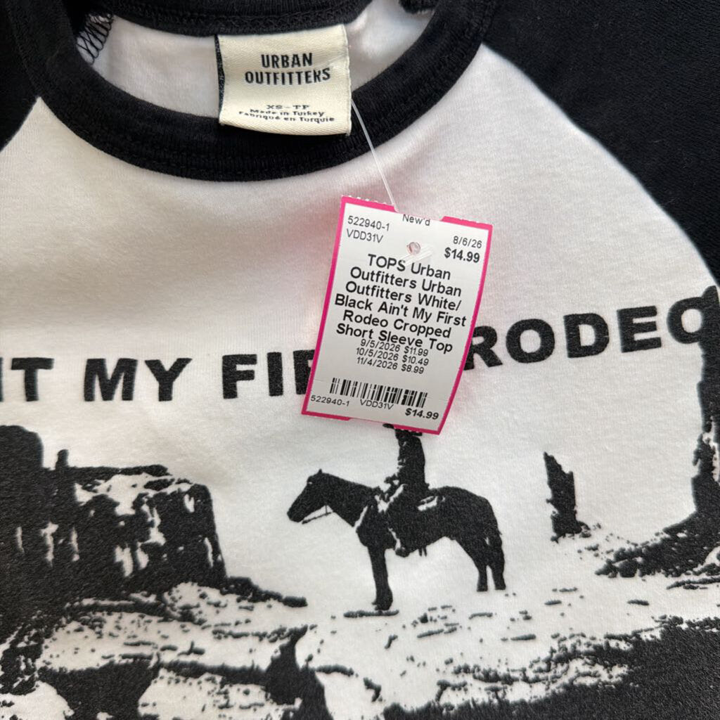 Urban Outfitters White/ Black Ain't My First Rodeo Cropped Short Sleeve Top Extra Small