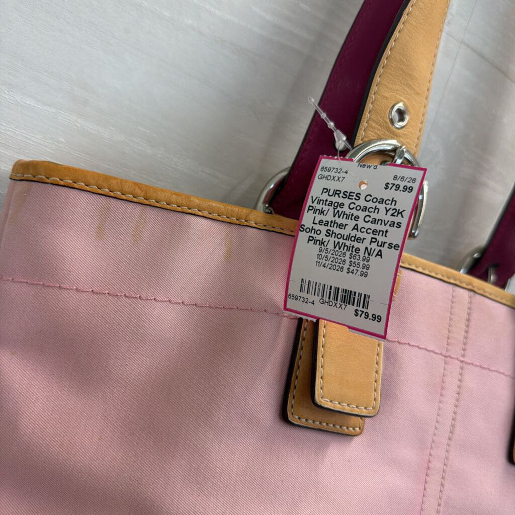 Vintage Coach Y2K Pink/ White Canvas Leather Accent Soho Shoulder Purse